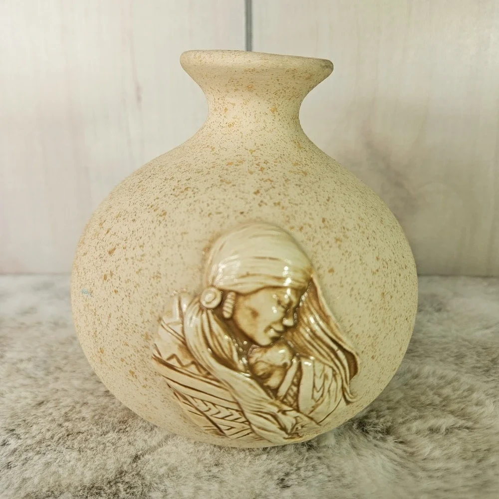 *Native American Mother Child Baby Round Pottery Art‎ 5